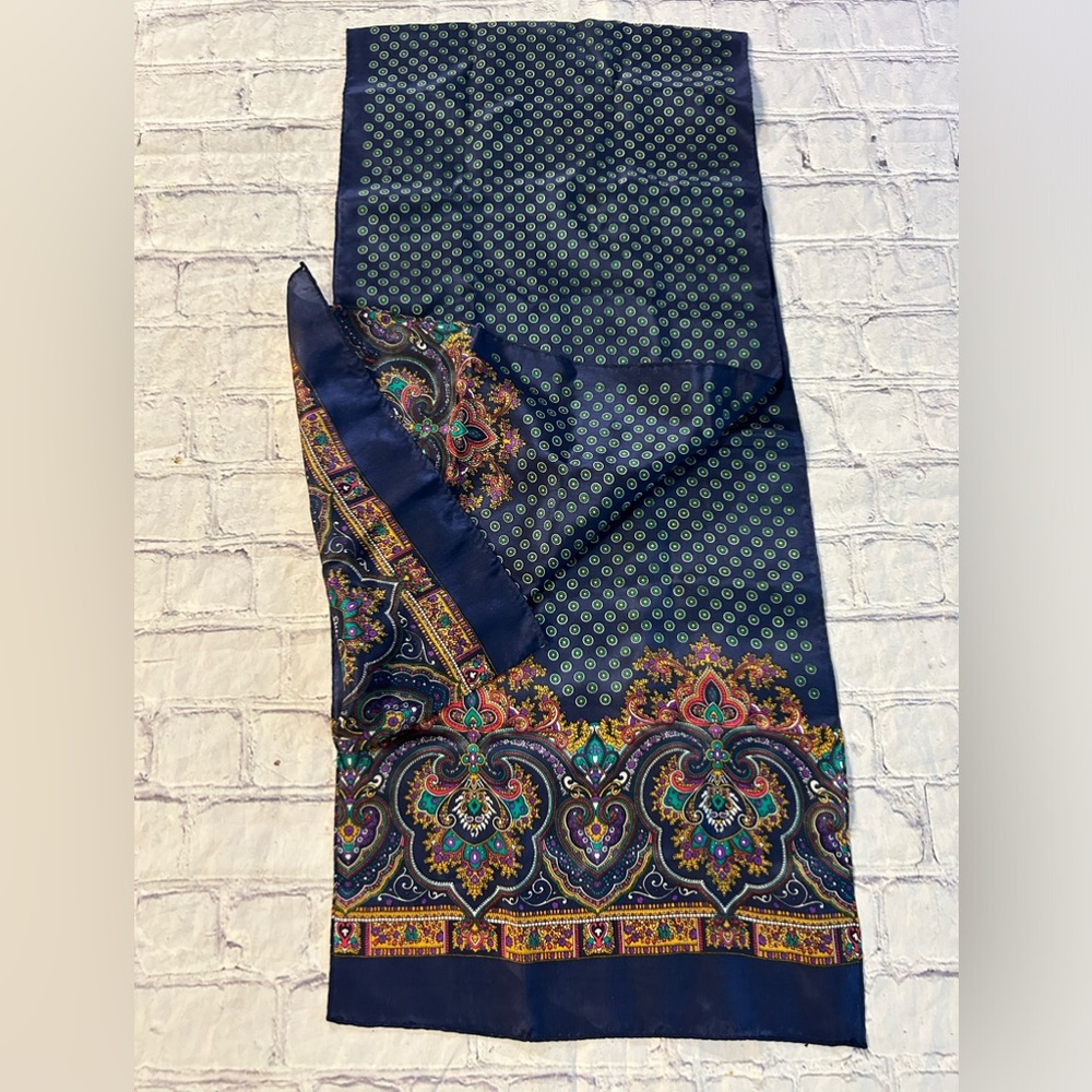 ECHO NAVY PAISLEY MULTI COLORED DOTS SILK OBLONG WOMENS SCARF O/S - Picture 5 of 7